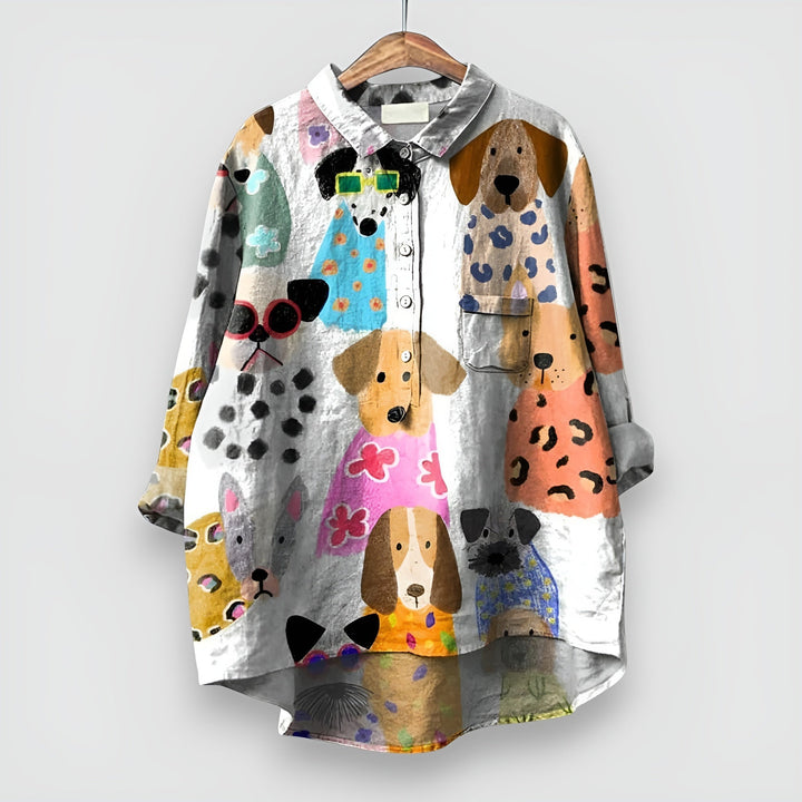 Meredith™ | Airy Blouse with Dog Motif