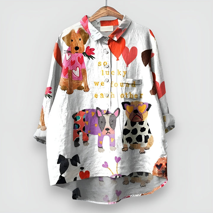 Meredith™ | Airy Blouse with Dog Motif